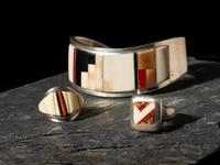 Sterling Silver and Mosaic Inlay Cuff Bracelet, PLUS