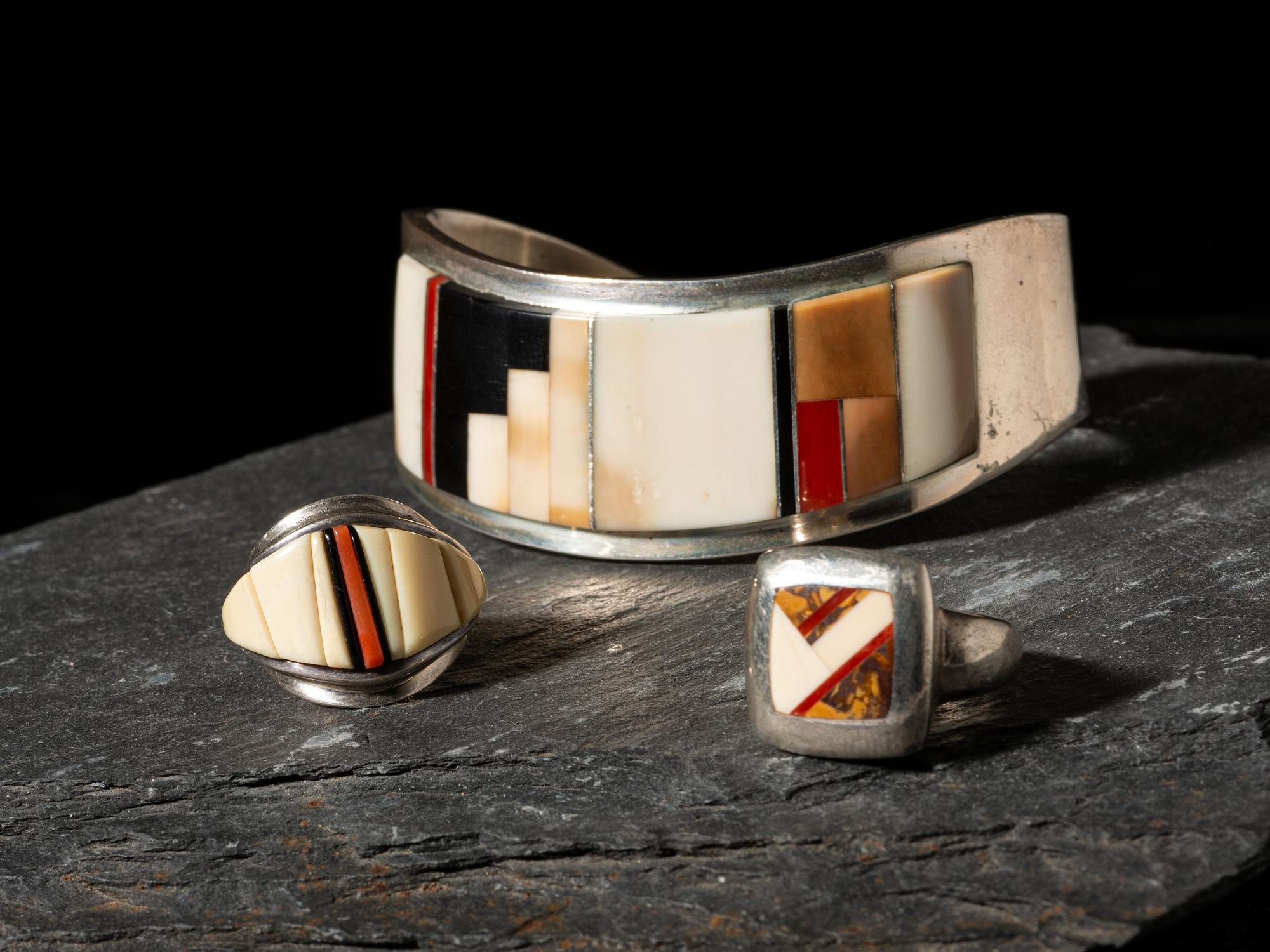 Sterling Silver and Mosaic Inlay Cuff Bracelet, PLUS