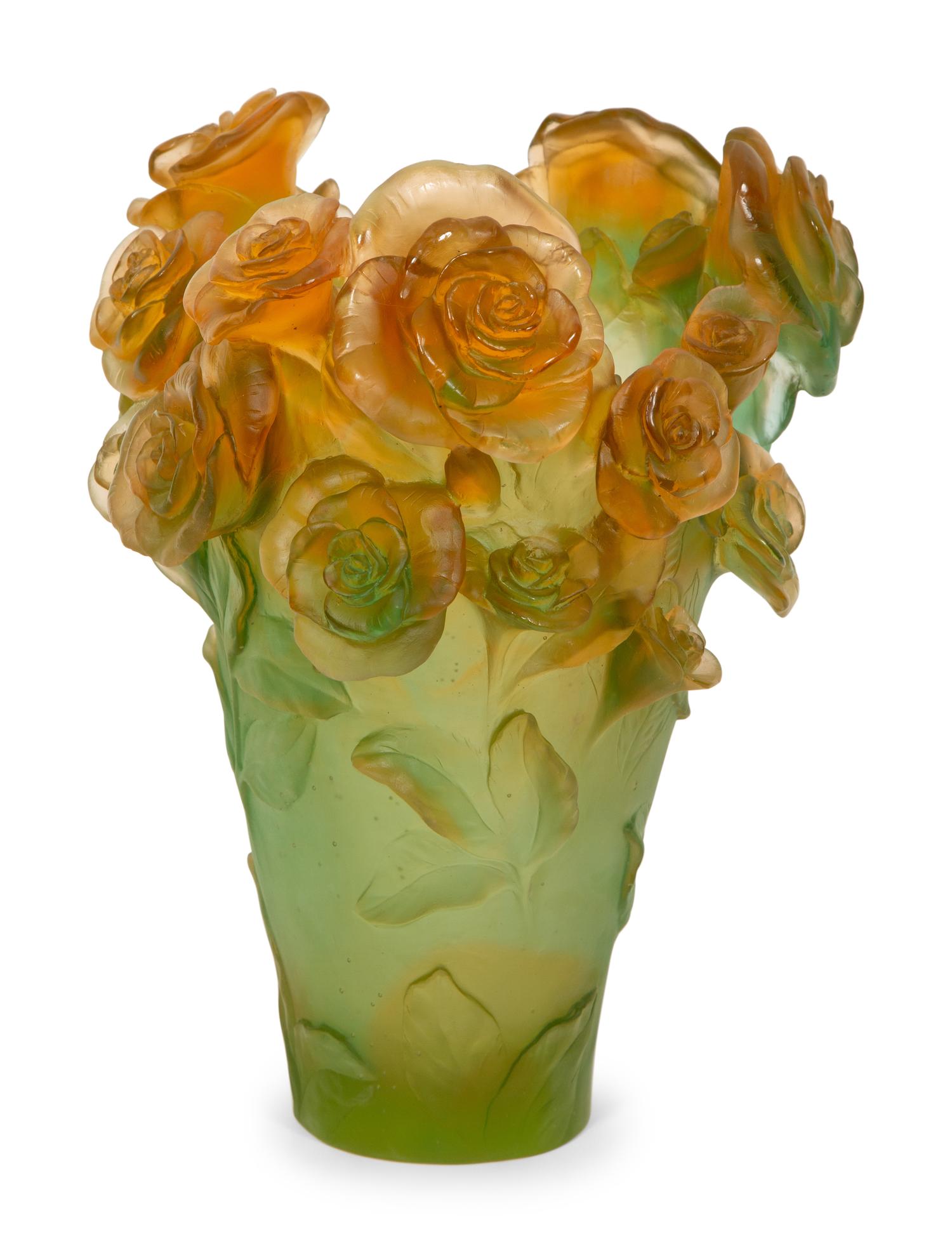 A Daum P â te de Verre Roses Vase