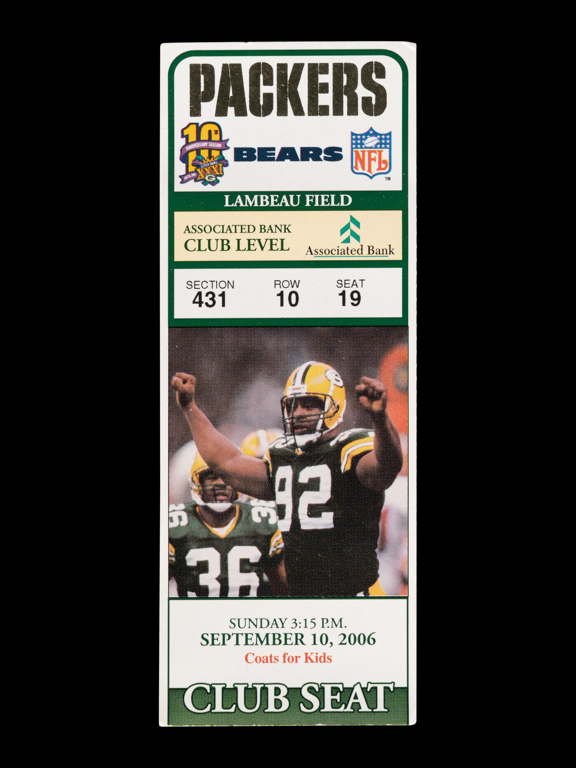 A September 10, 2006 Chicago Bears vs. Green Bay Packers Ticket Stub (Devin Hester's First Career Touchdown Punt Return)