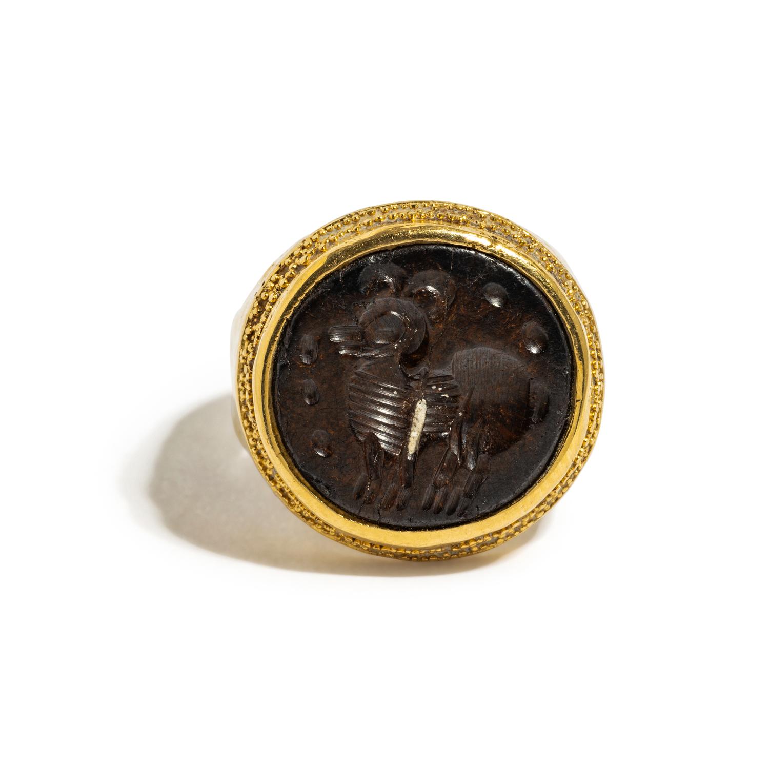 ED WIENER, YELLOW GOLD AND JASPER RING