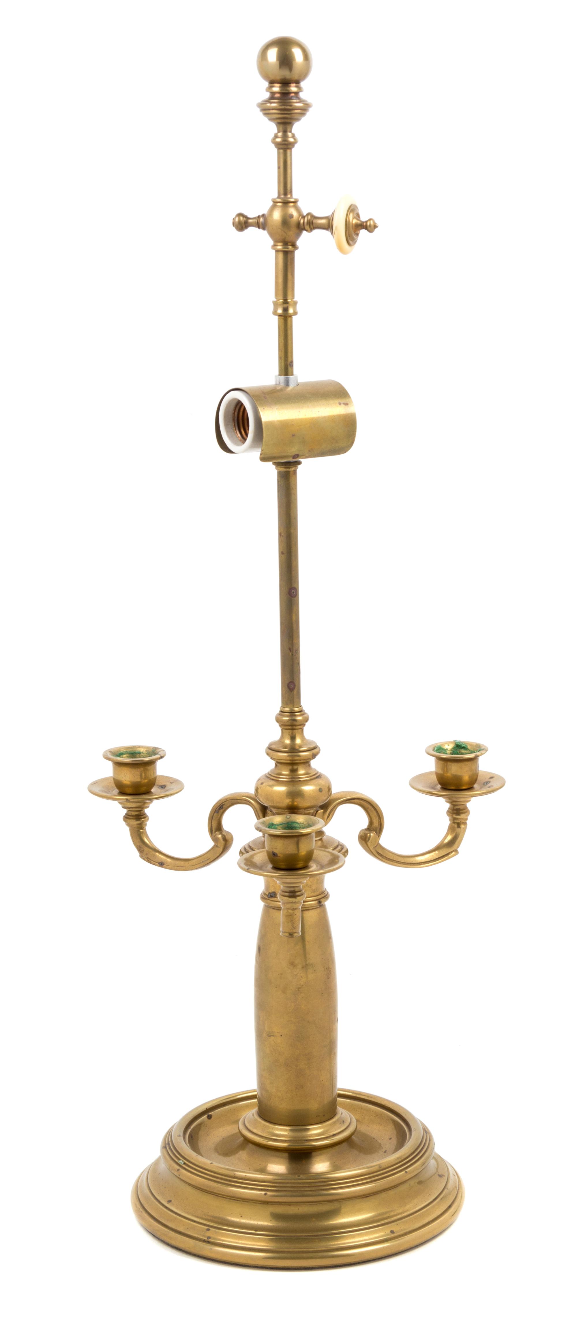 A Chapman Brass Three-Light Candelabrum Height 29 inches. — 20TH CENTURY