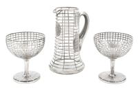 Three Silver Overlay Glass Table Articles Height of first 9 1/8 inches.