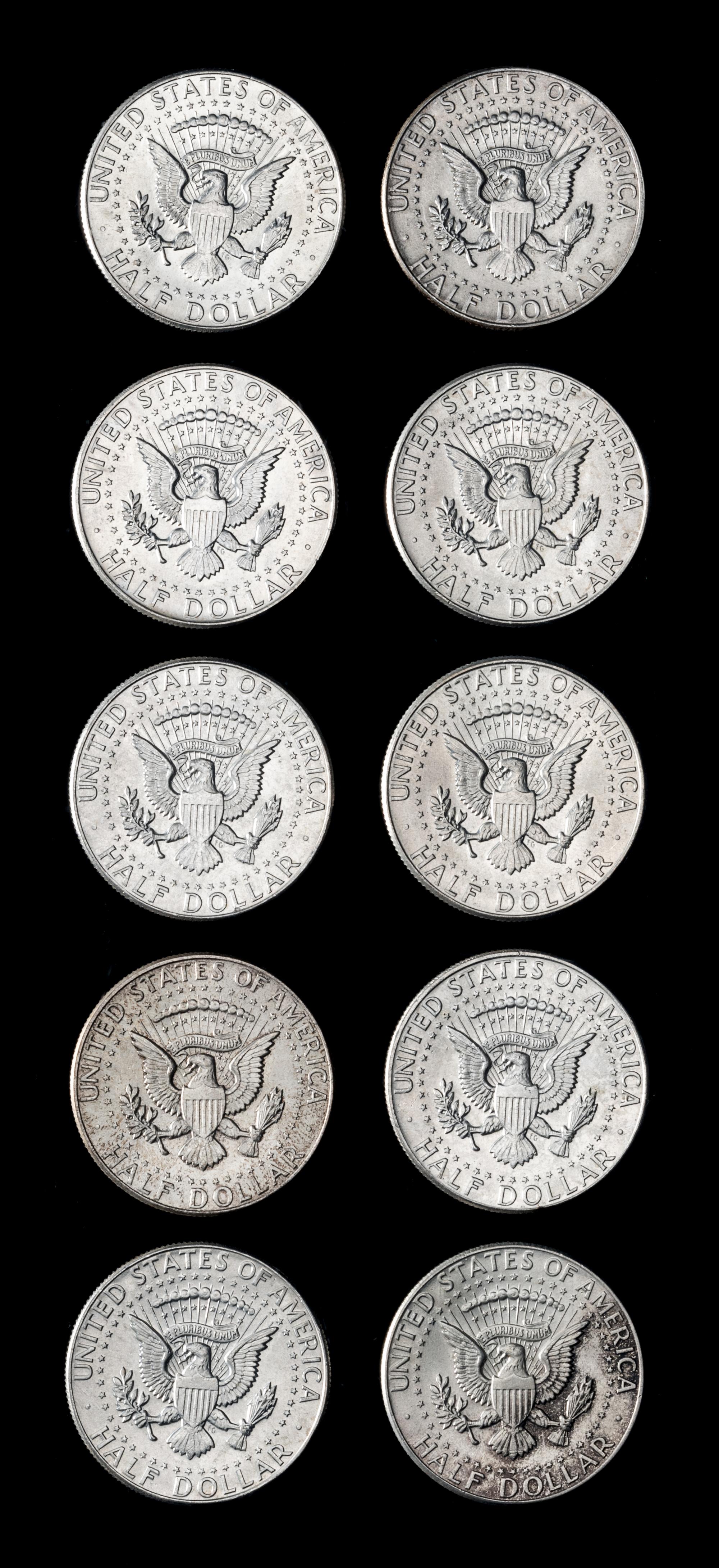A Collection of Twenty-One United States 1964 Kennedy 50c Coins