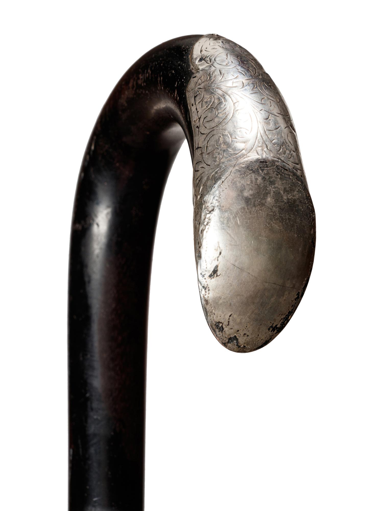An English Silver Mounted Ebony Walking Stick