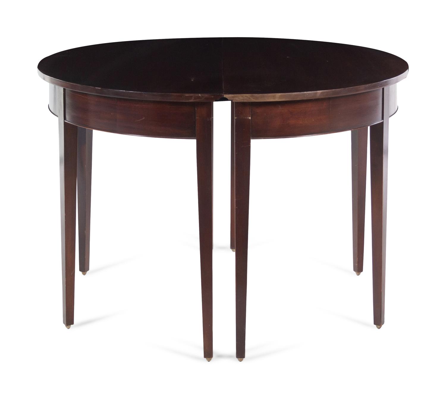 A Pair of George III Style Mahogany Demilune Tables