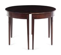 A Pair of George III Style Mahogany Demilune Tables