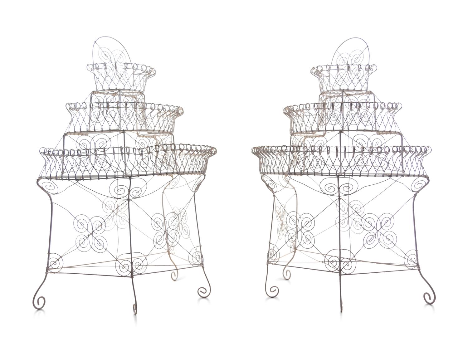 A Pair of White-Painted Metal Plant Stands