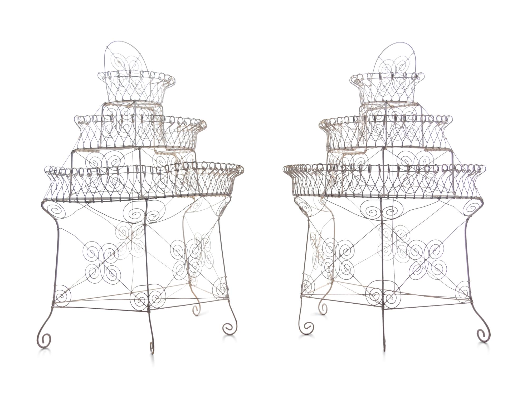 A Pair of White-Painted Metal Plant Stands