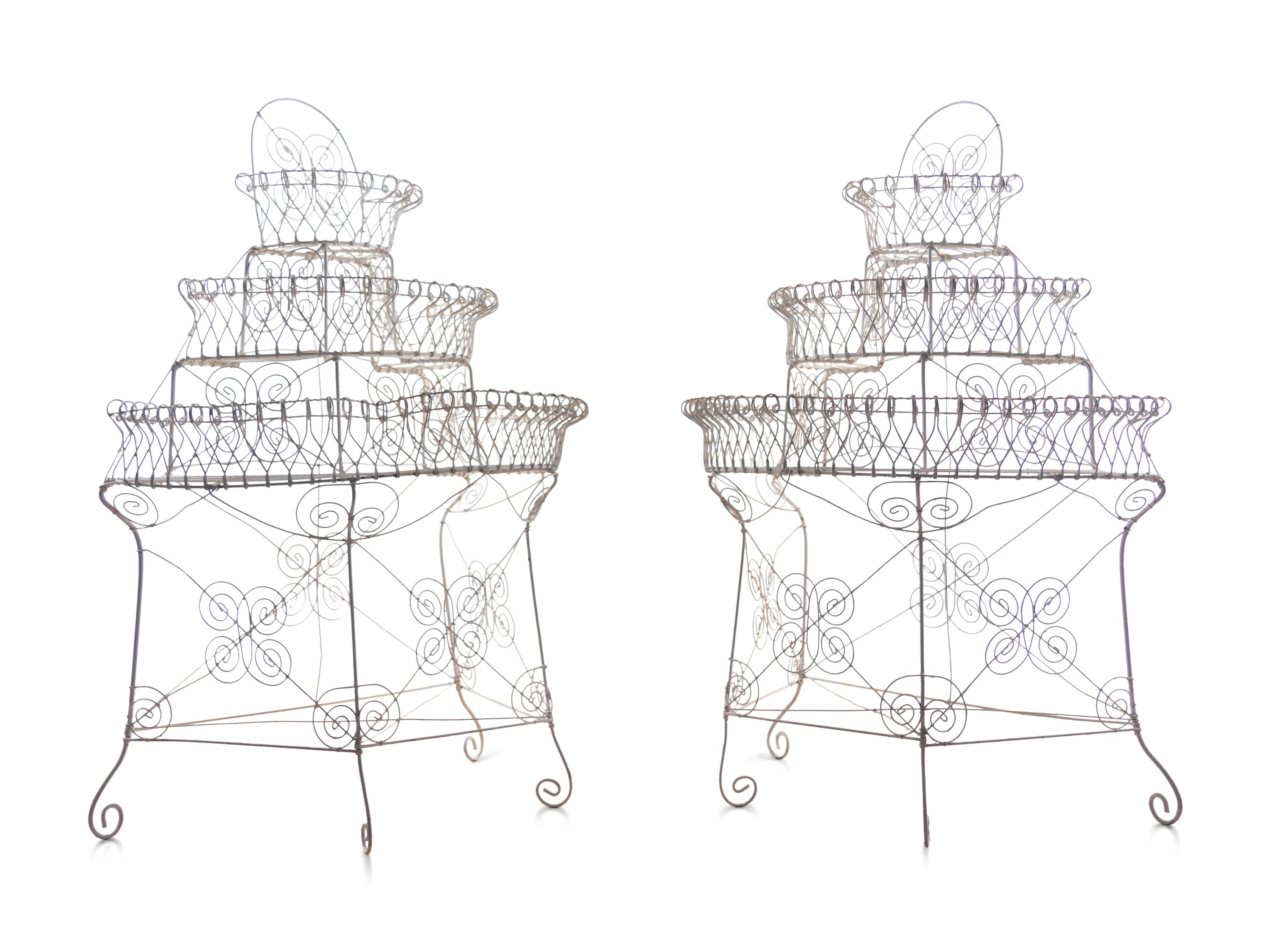 A Pair of White-Painted Metal Plant Stands