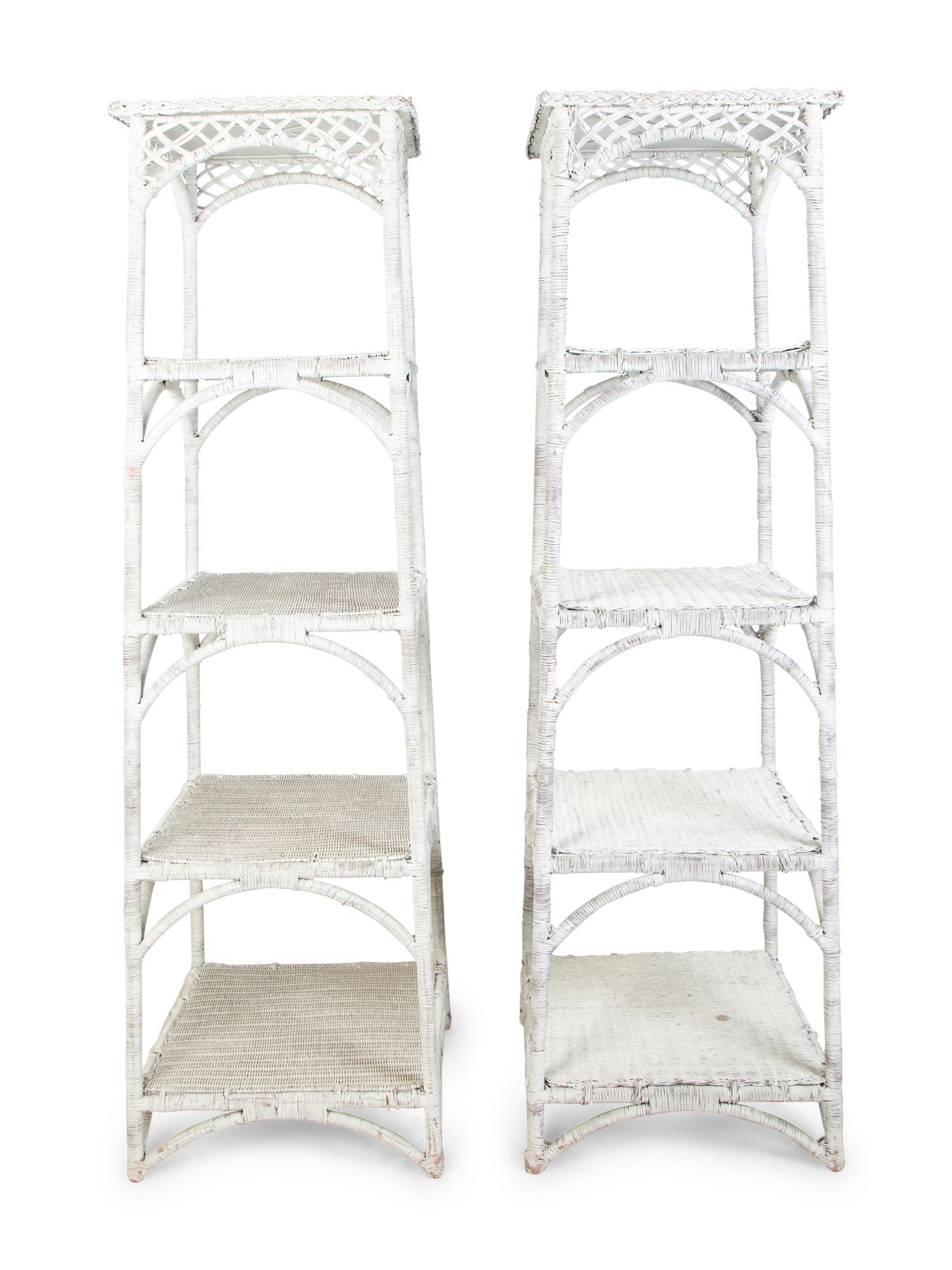 A Pair of White Painted Wicker Etageres — EARLY 20TH CENTURY