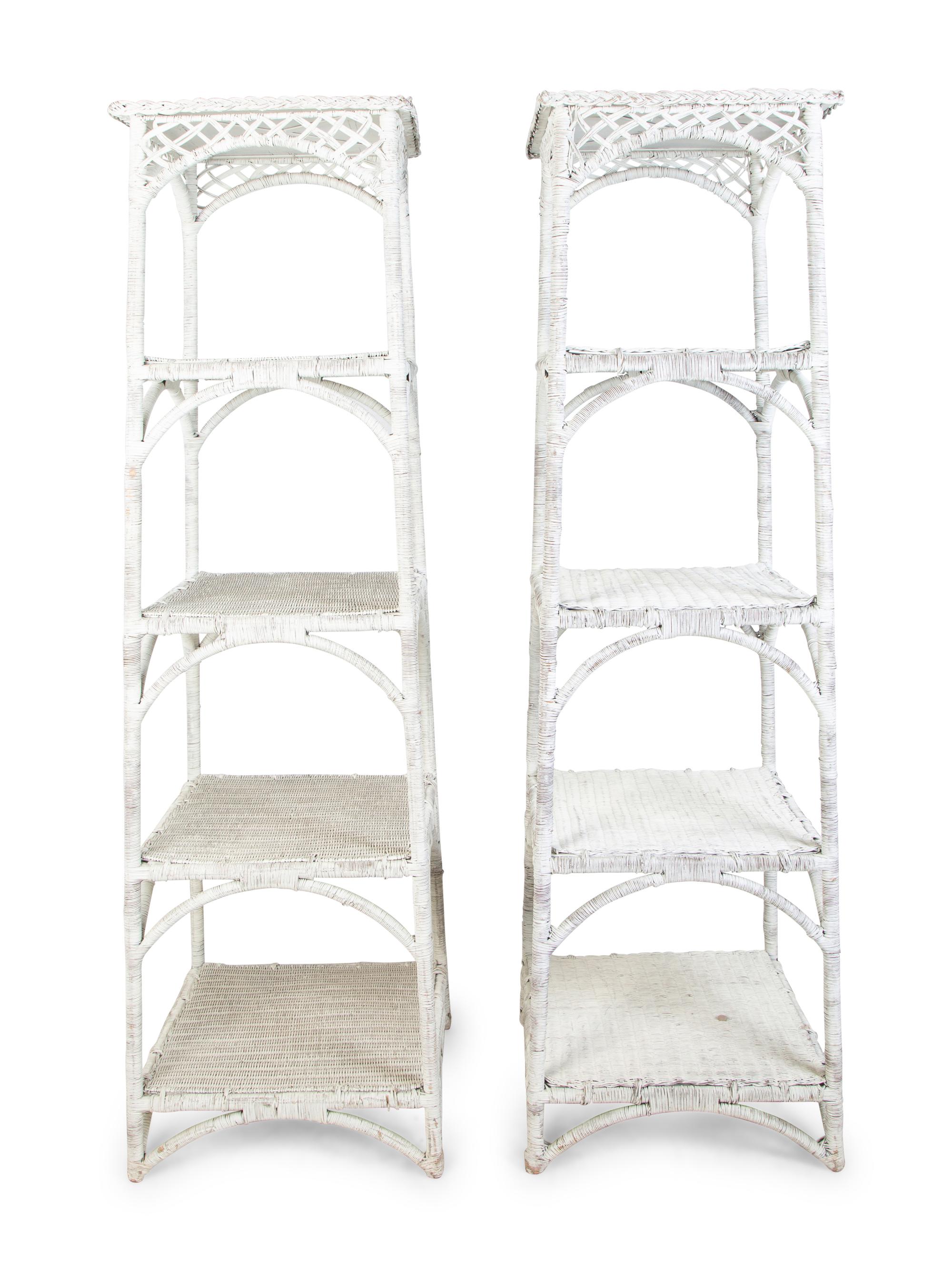 A Pair of White Painted Wicker Etageres — EARLY 20TH CENTURY