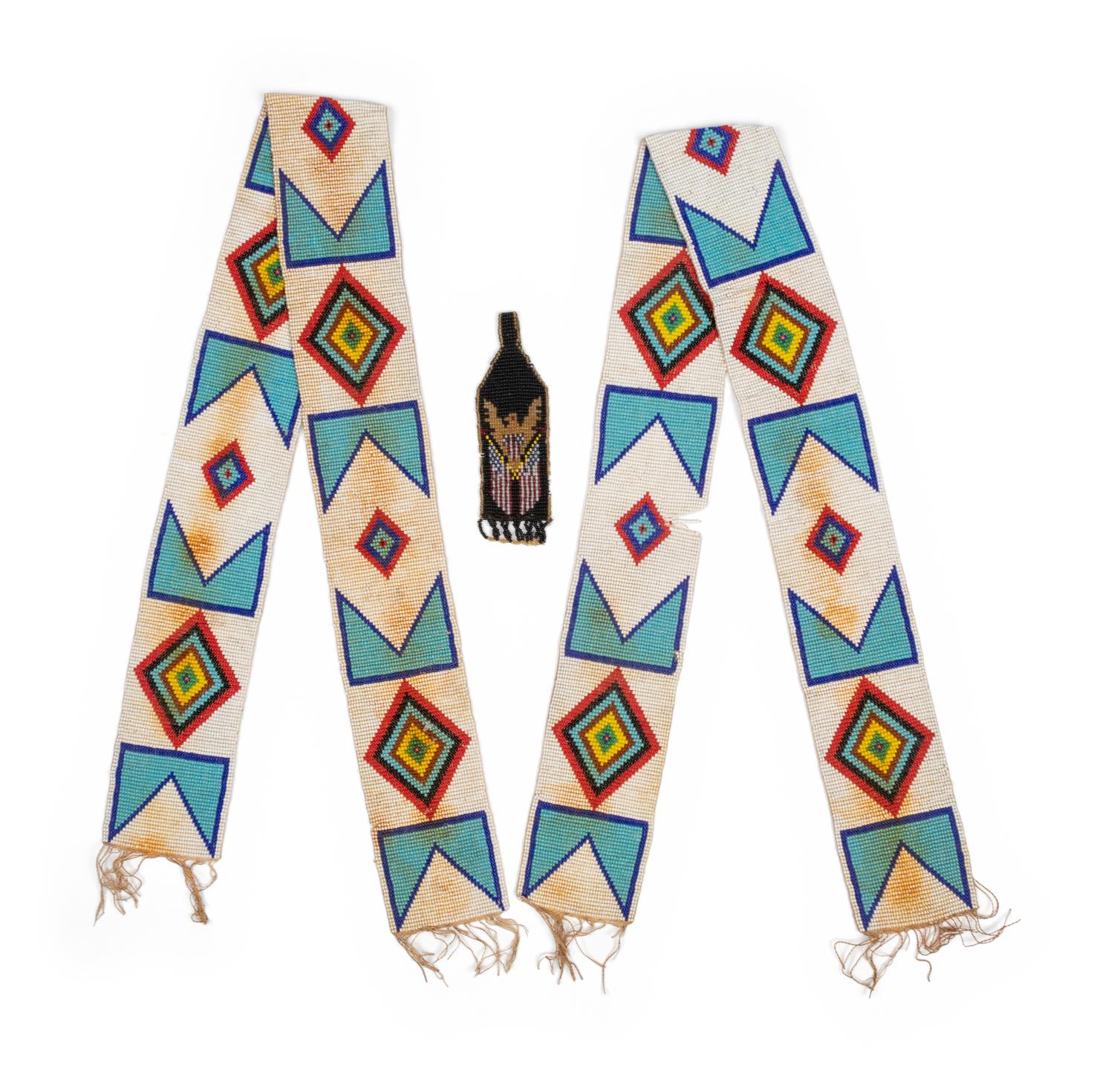 A Pair of Plains Loom-Beaded Strips and Bookmark