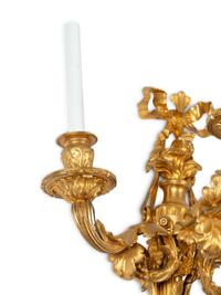 A Pair of Louis XVI Style Gilt Bronze Three-Light Sconces
