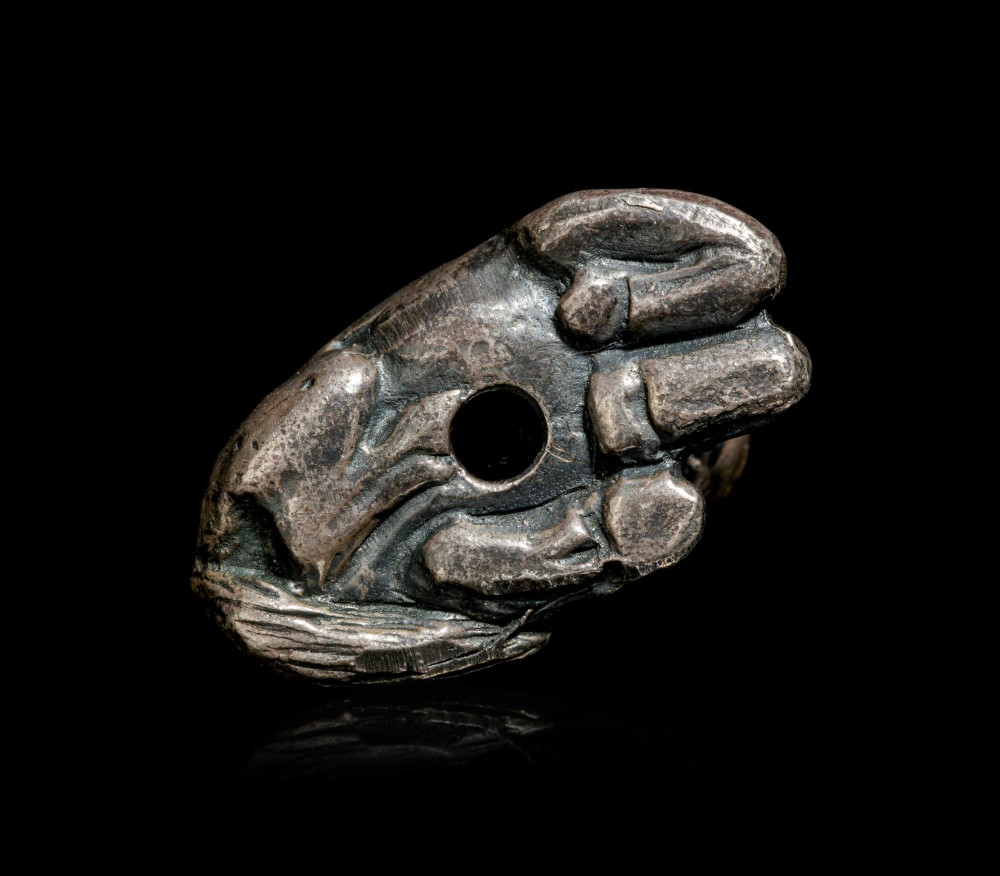 A Silver Horse-Form Ojime
