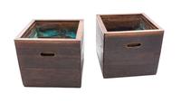 A Pair of Japanese Wood Jardinieres Height 10 1/8 x width 10 1/8 inches (each).