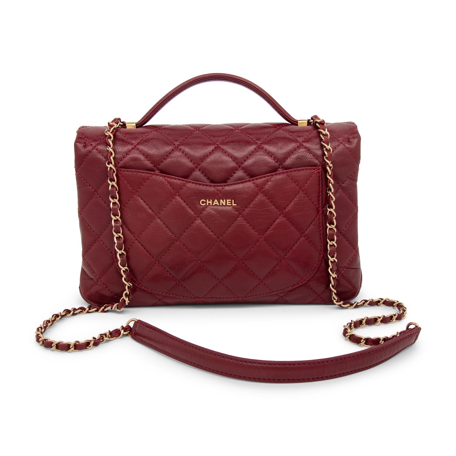 CHANEL, BURGUNDY TOP HANDLE FLAP BAG