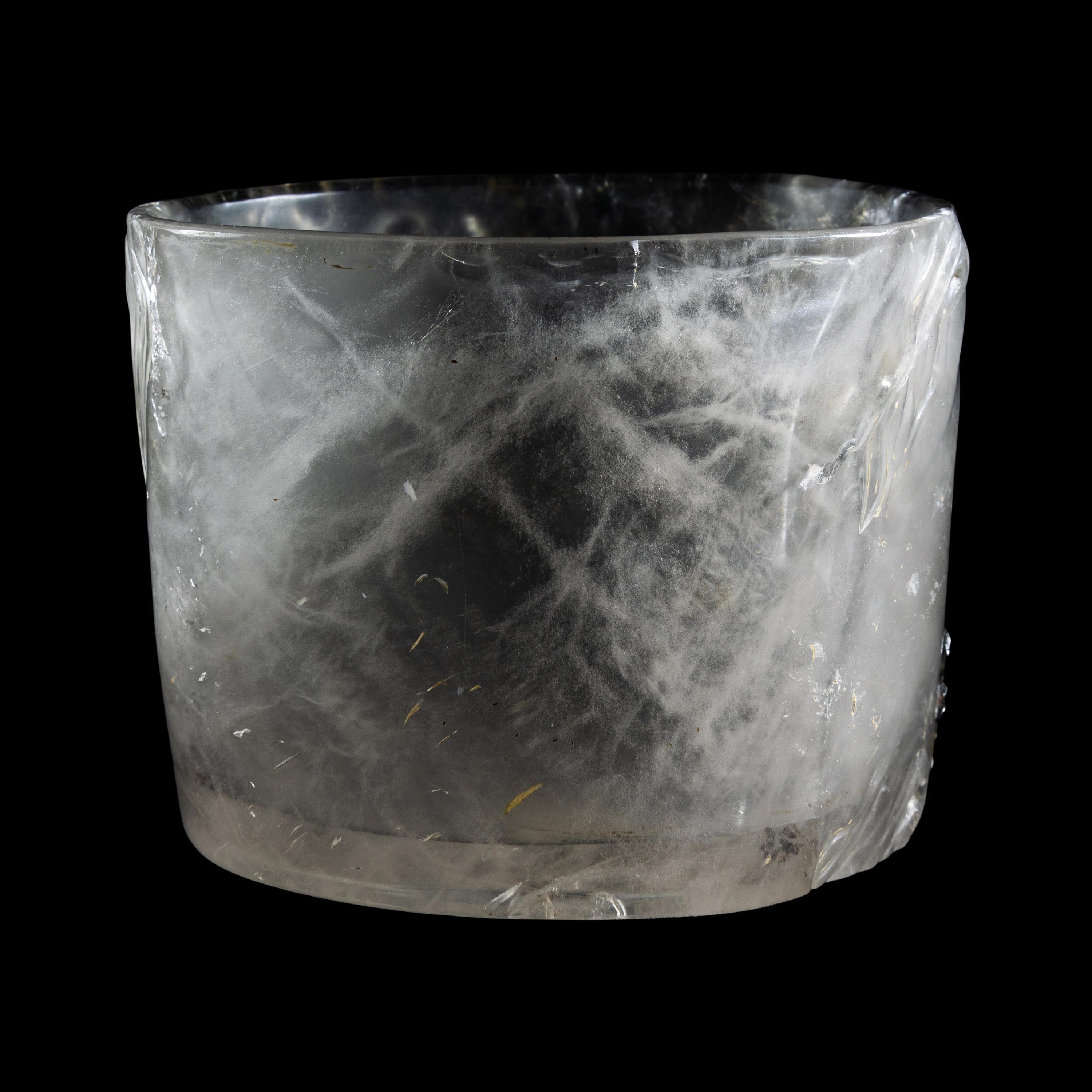 An Unusual Chinese Carved Rutile Quartz 'Pine and Cranes' Brushpot, Bitong 髮晶雕松鶴筆筒