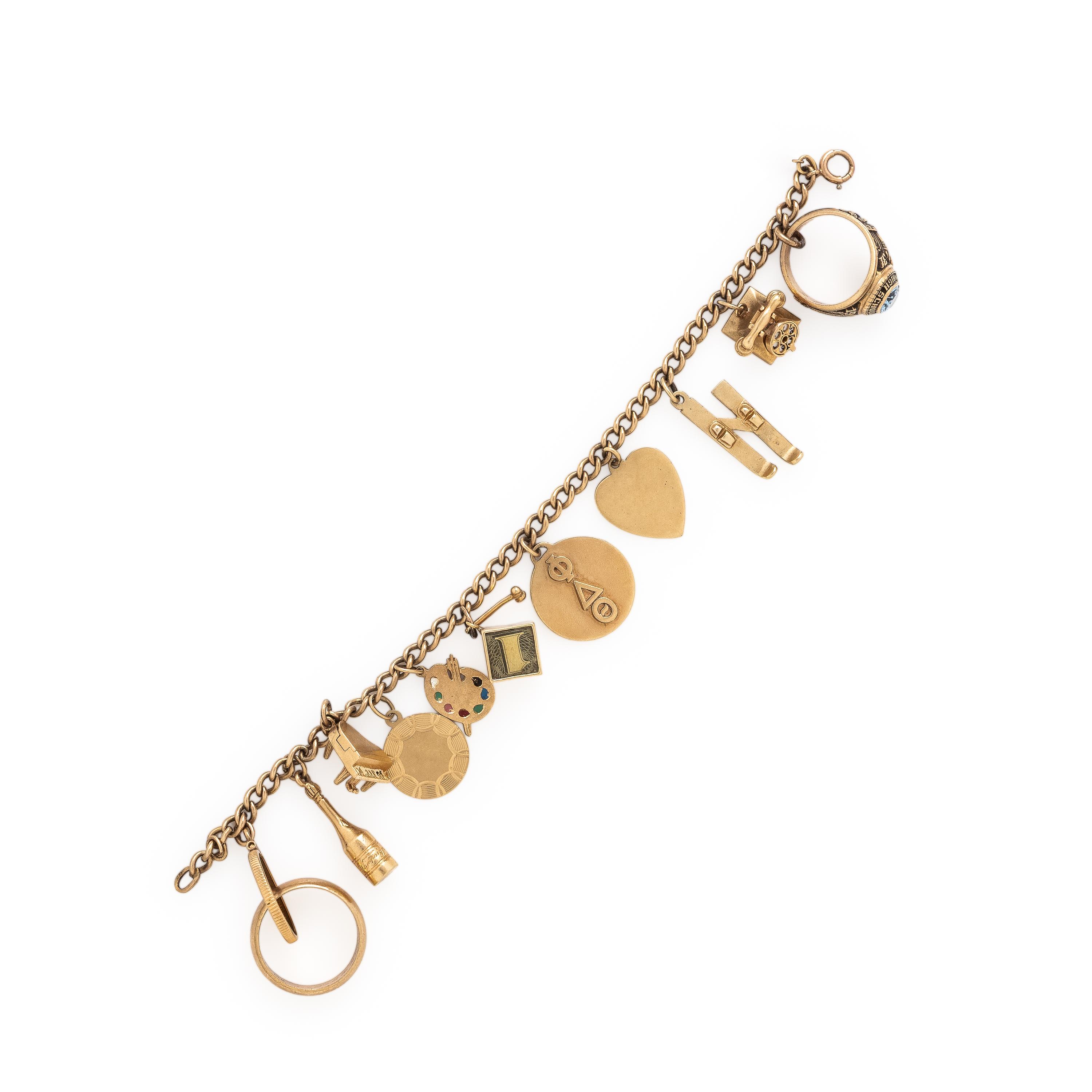 Low-Karat Yellow Gold and Yellow Gold Charm Bracelet