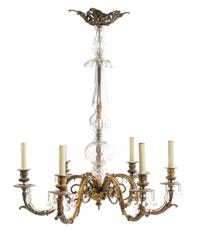 A Continental Gilt Metal and Glass Lighting Suite Diameter of chandelier 25 inches. — 19TH CENTURY