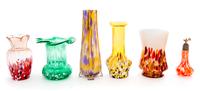 Six Czechoslovakian Glass Articles Height of tallest 8 inches.
