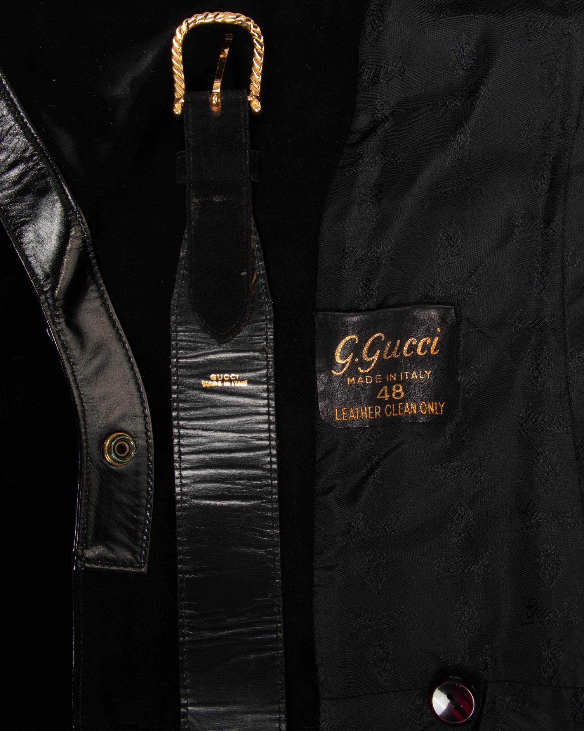 Gucci Suede and Leather Trimmed Coat with Belt, 1970s