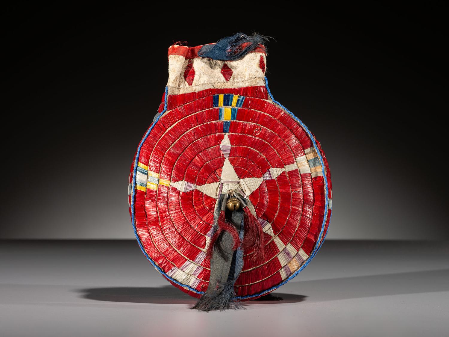 Sioux Quilled Hide Canteen-Shaped Pouch