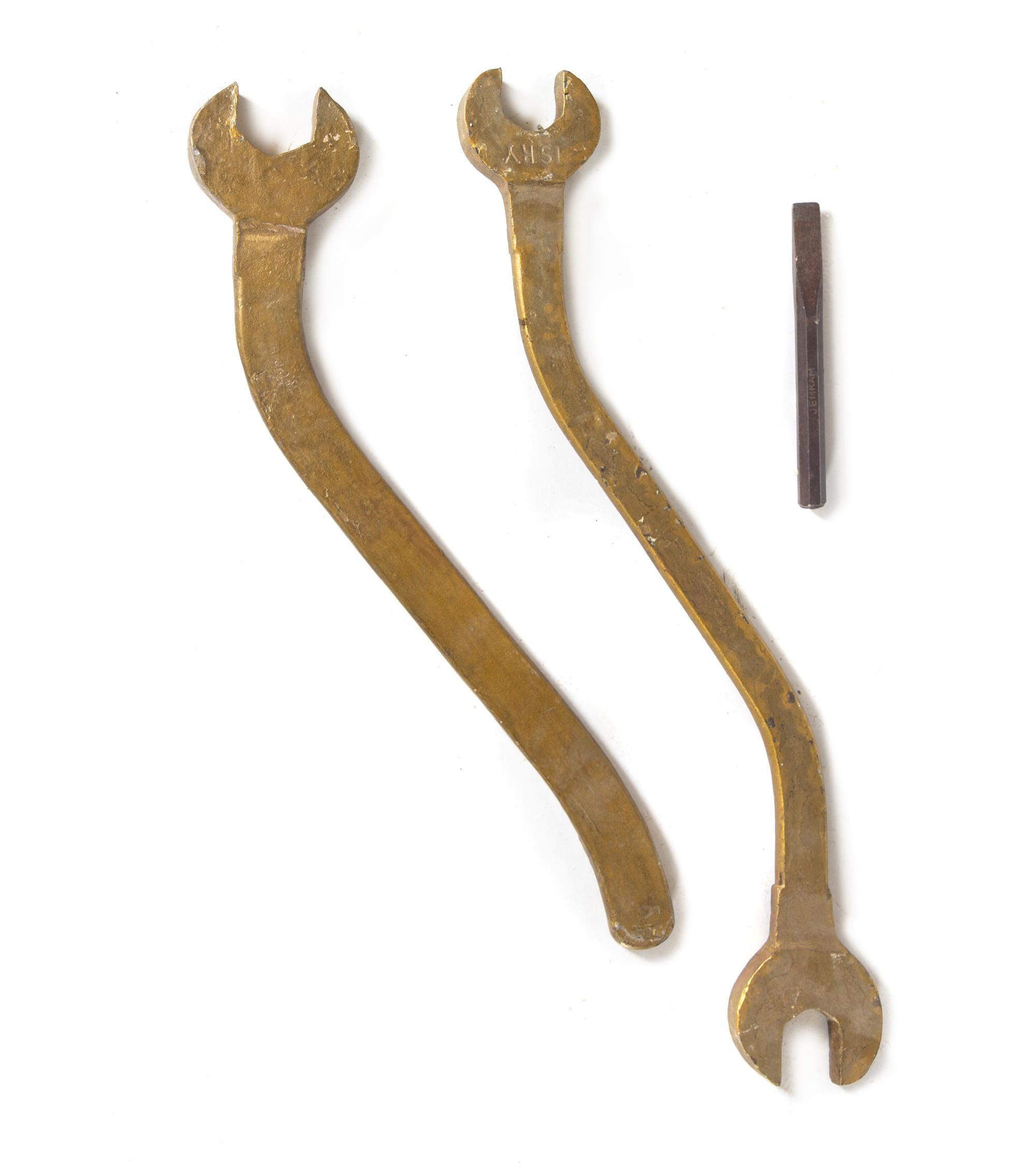 Two Large Painted Metal Railroad Wrenches