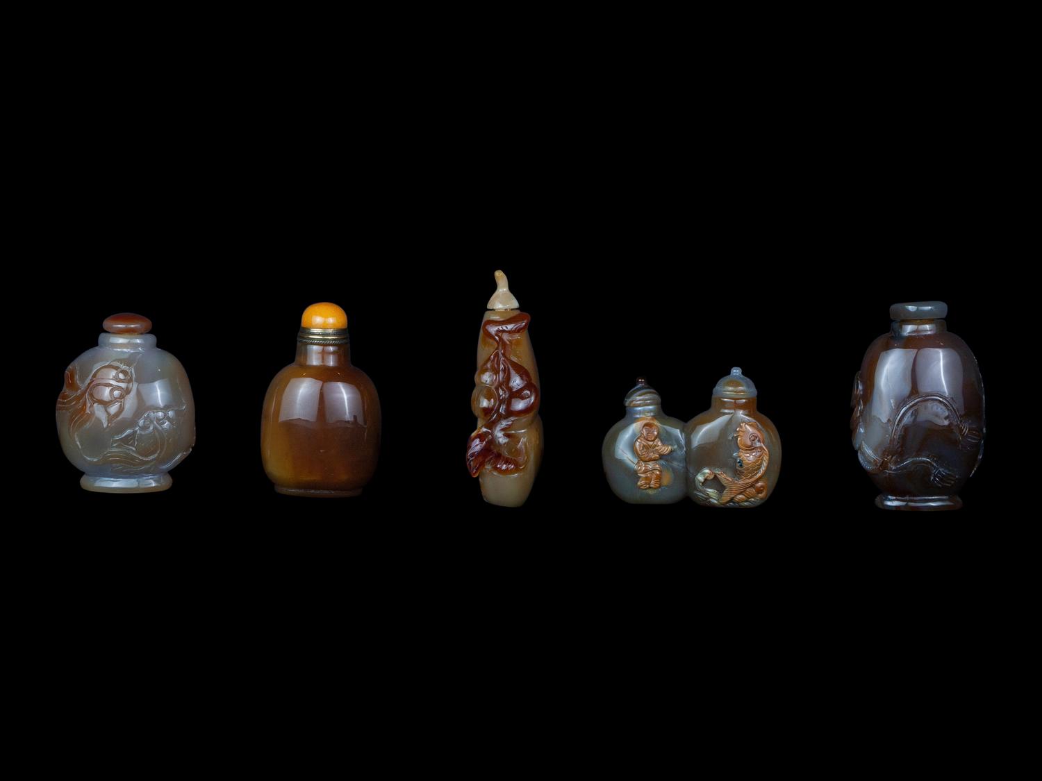 Five Chinese Agate Snuff Bottles