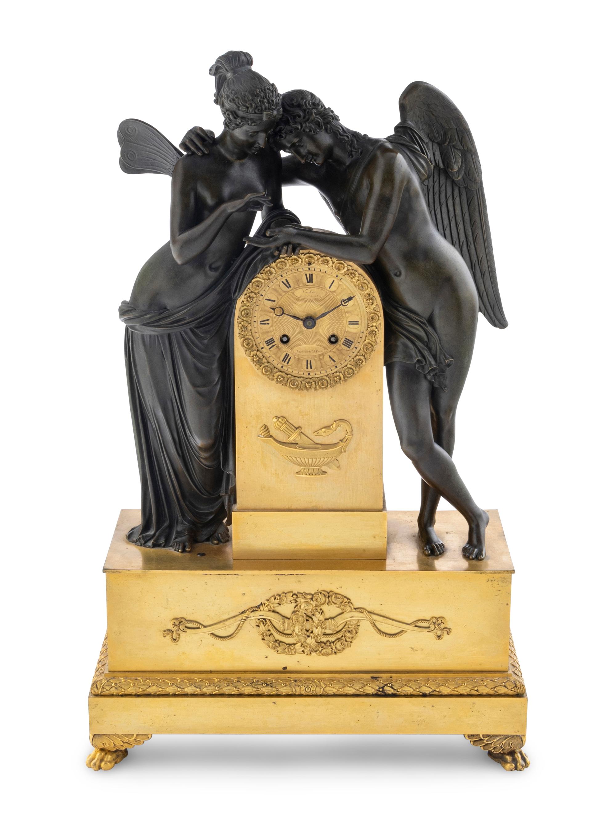 An Empire Bronze Clock Depicting Cupid and Psyche