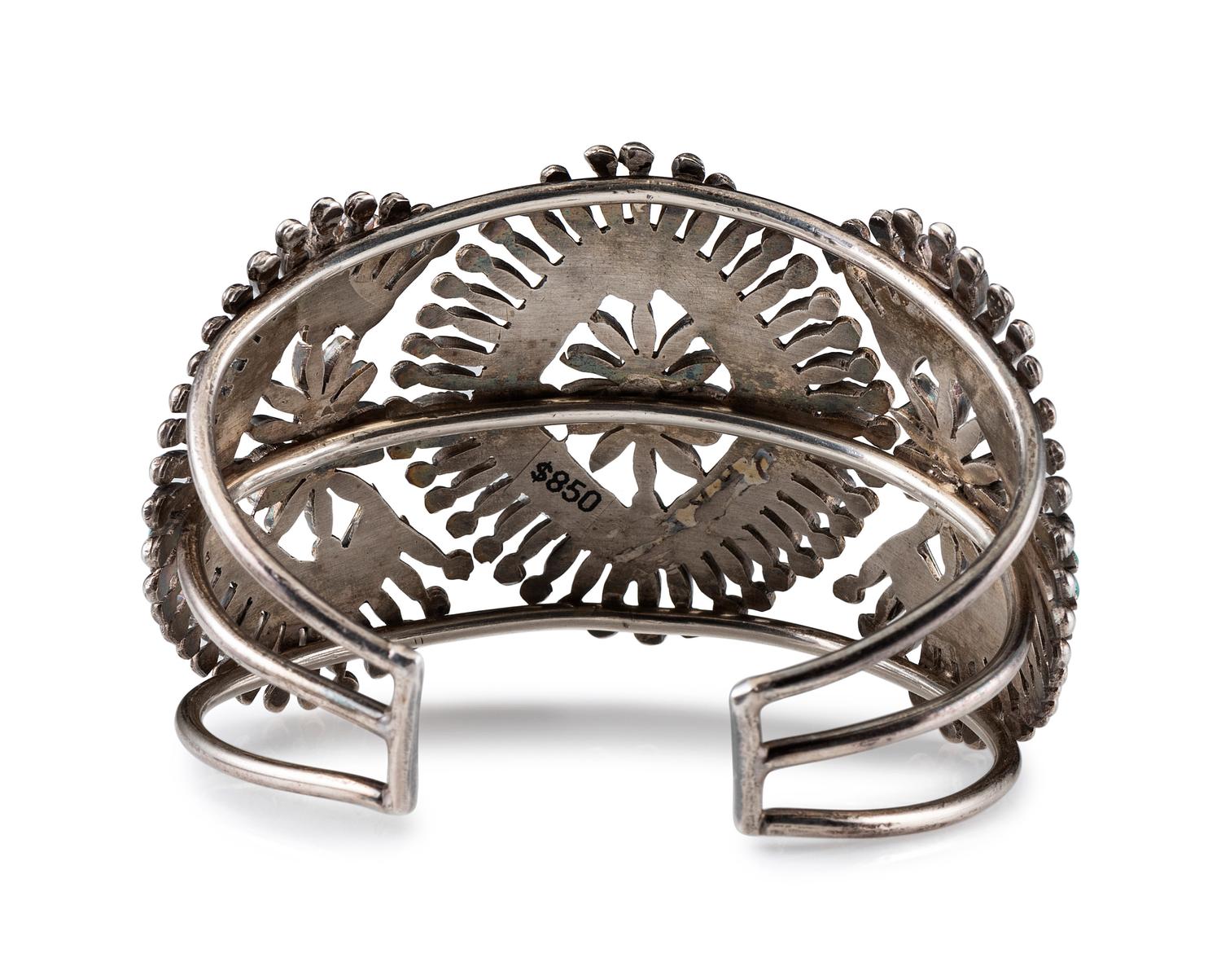 Zuni Silver and Petit Point Turquoise Cluster Cuff Bracelet