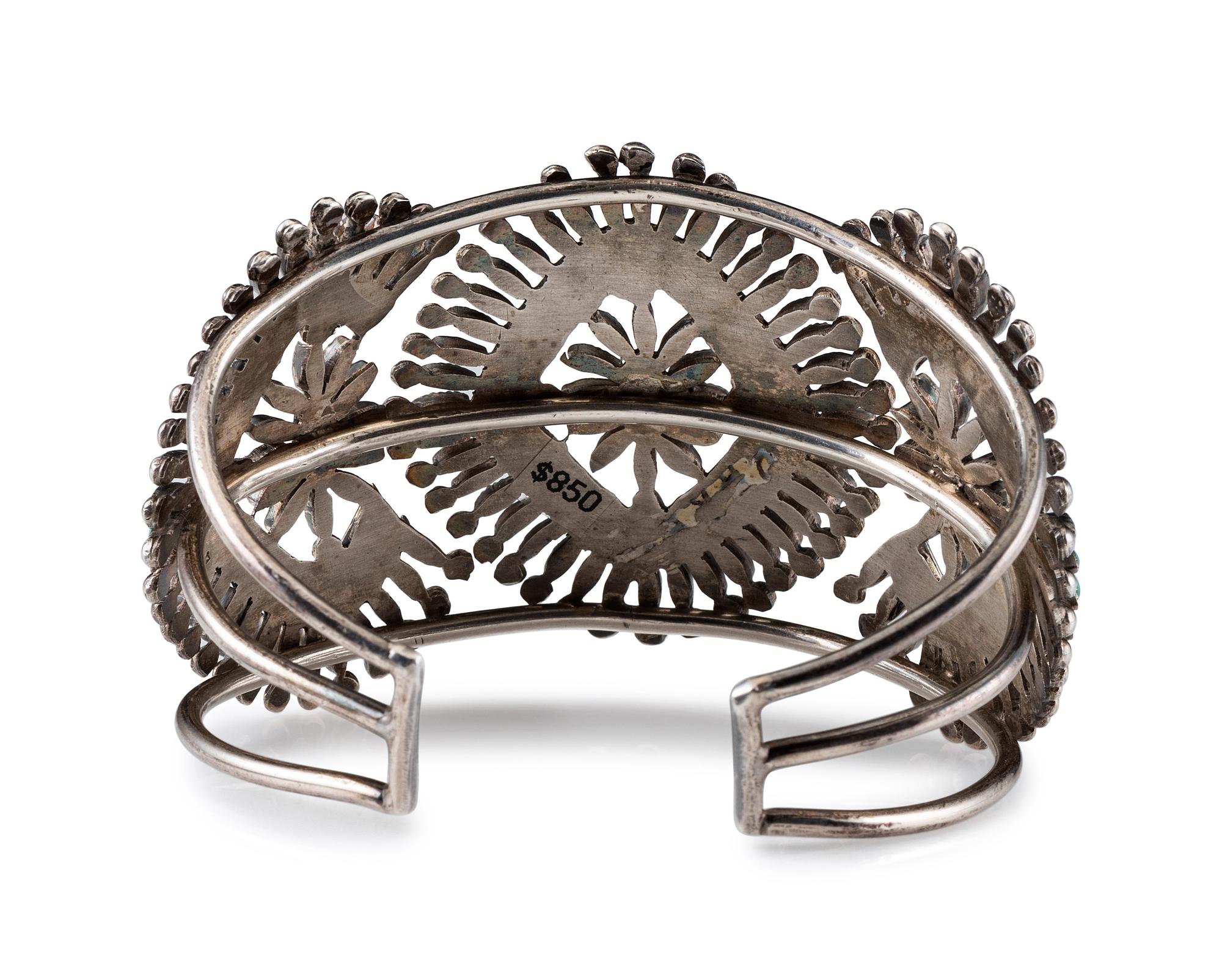 Zuni Silver and Petit Point Turquoise Cluster Cuff Bracelet