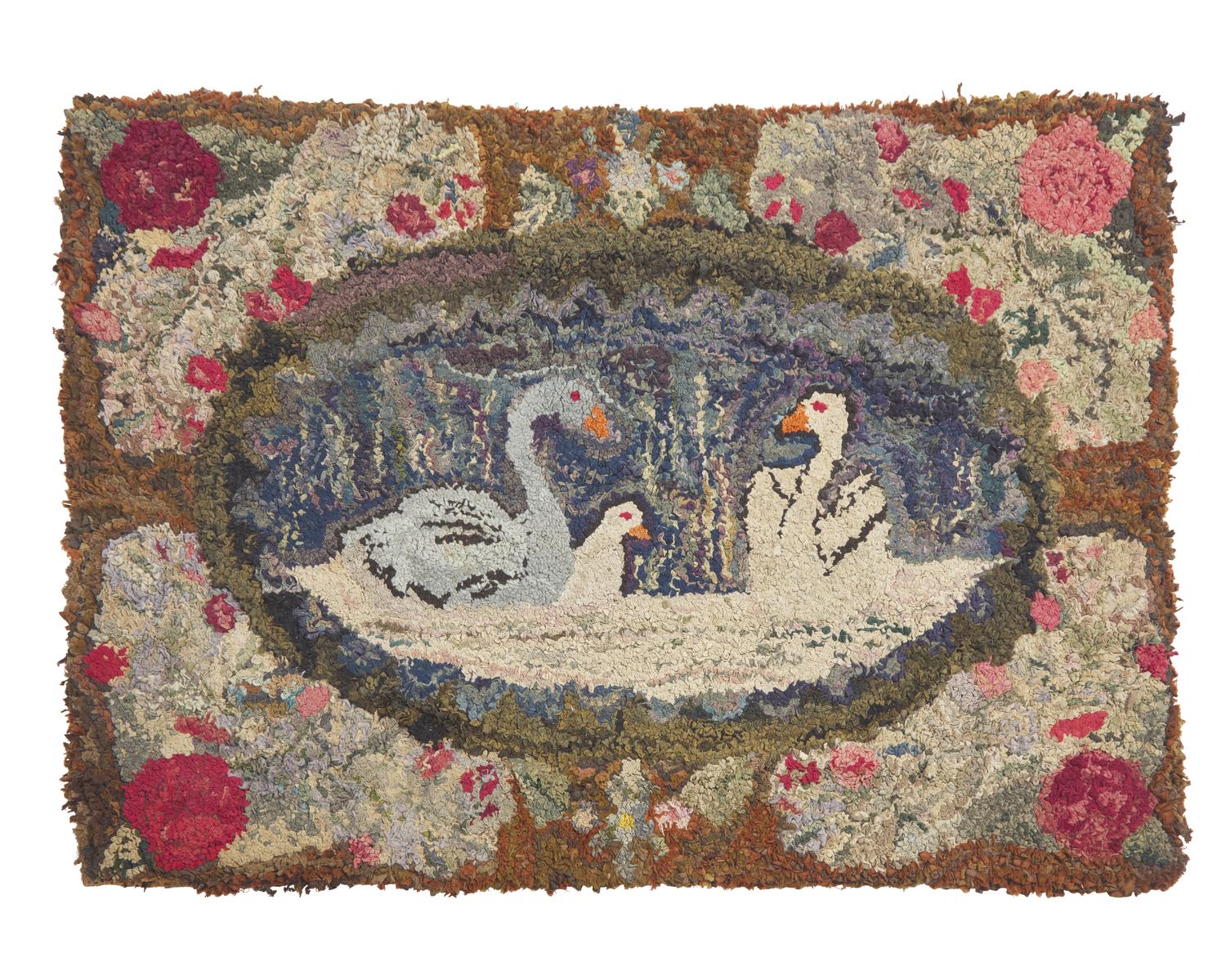 A Hooked and Clipped Hearth Rug, Late 19th Century
