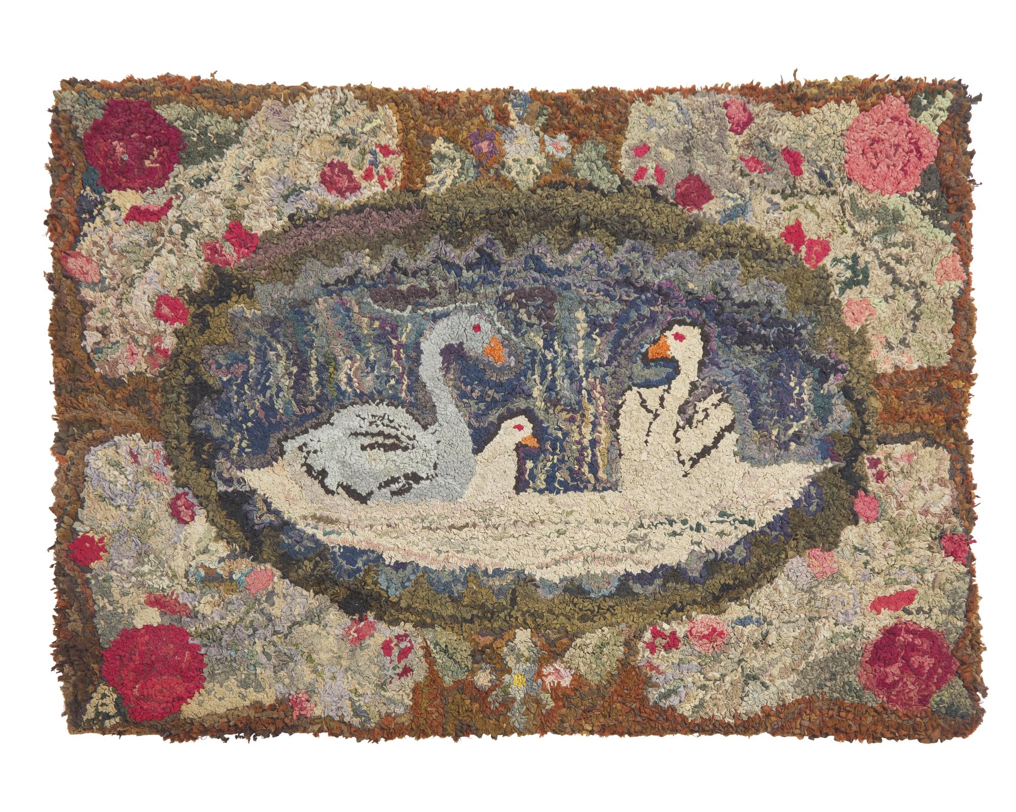 A Hooked and Clipped Hearth Rug, Late 19th Century