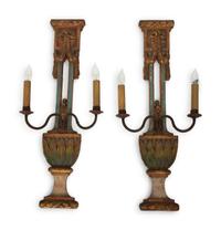 A Pair of Italian Painted and Parcel Gilt Sconces — EARLY 20TH CENTURY