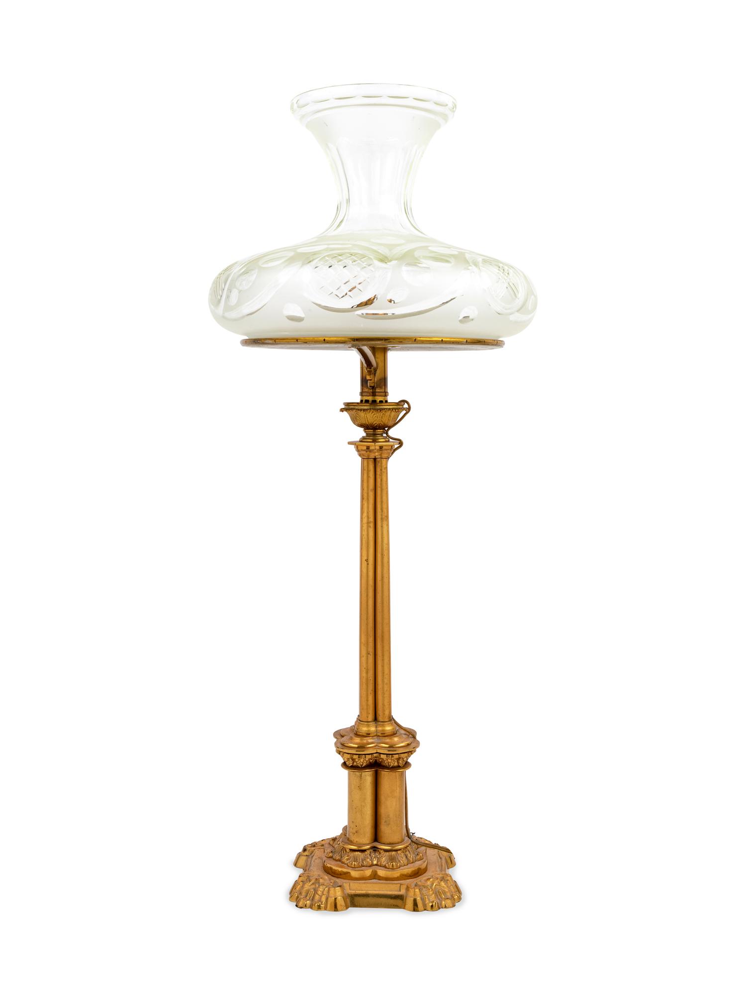 An American Gothic Revival Gilt Brass Sinumbra Lamp