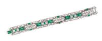 An Art Deco Platinum, Diamond and Emerald Bracelet, 31.90 dwts.