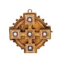 VICTORIAN, GOLD-FILLED, PEARL AND ENAMEL PENDANT/BROOCH