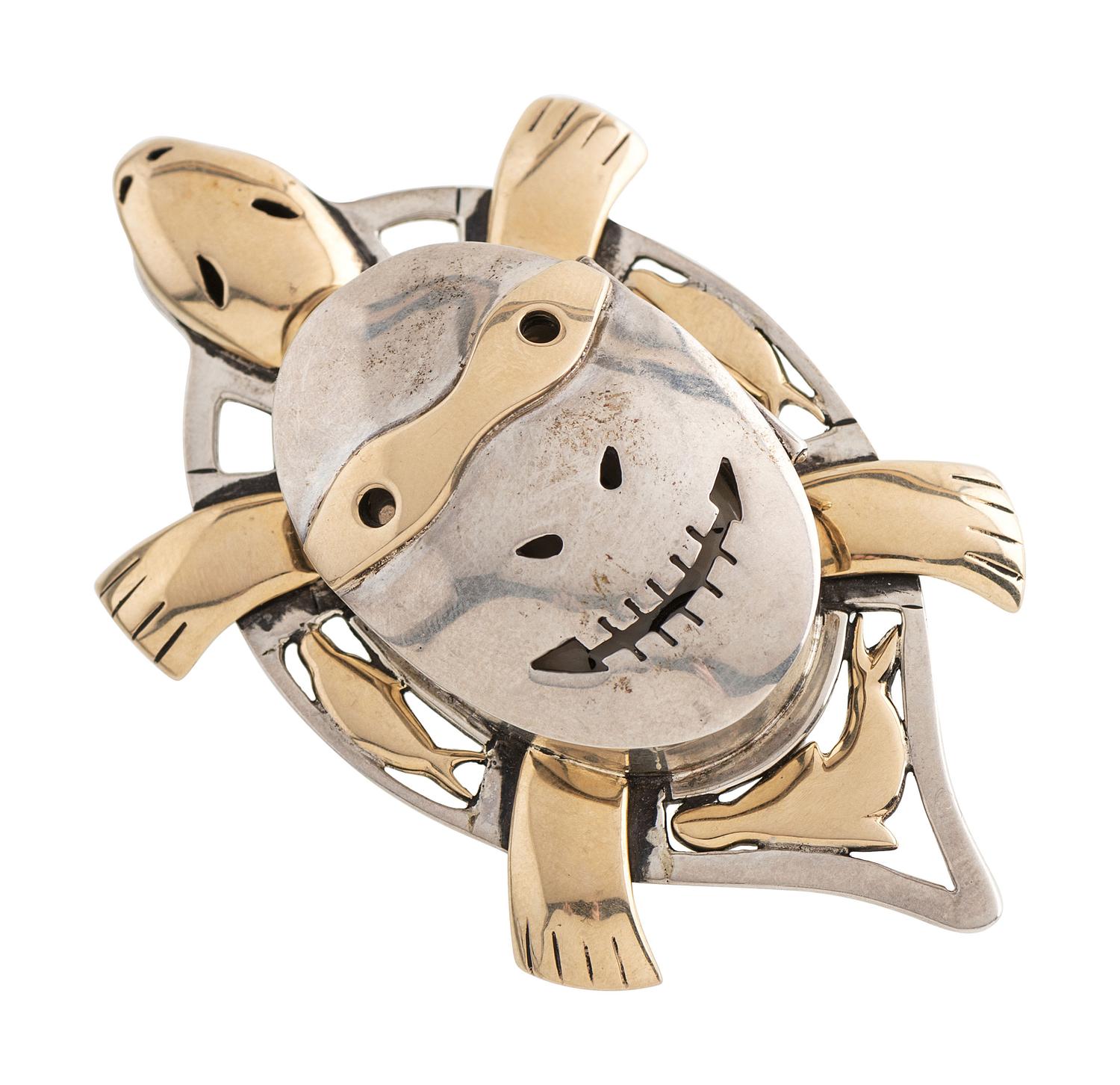 Sterling Silver and 14K Gold Seal Mask Pin / Pendant