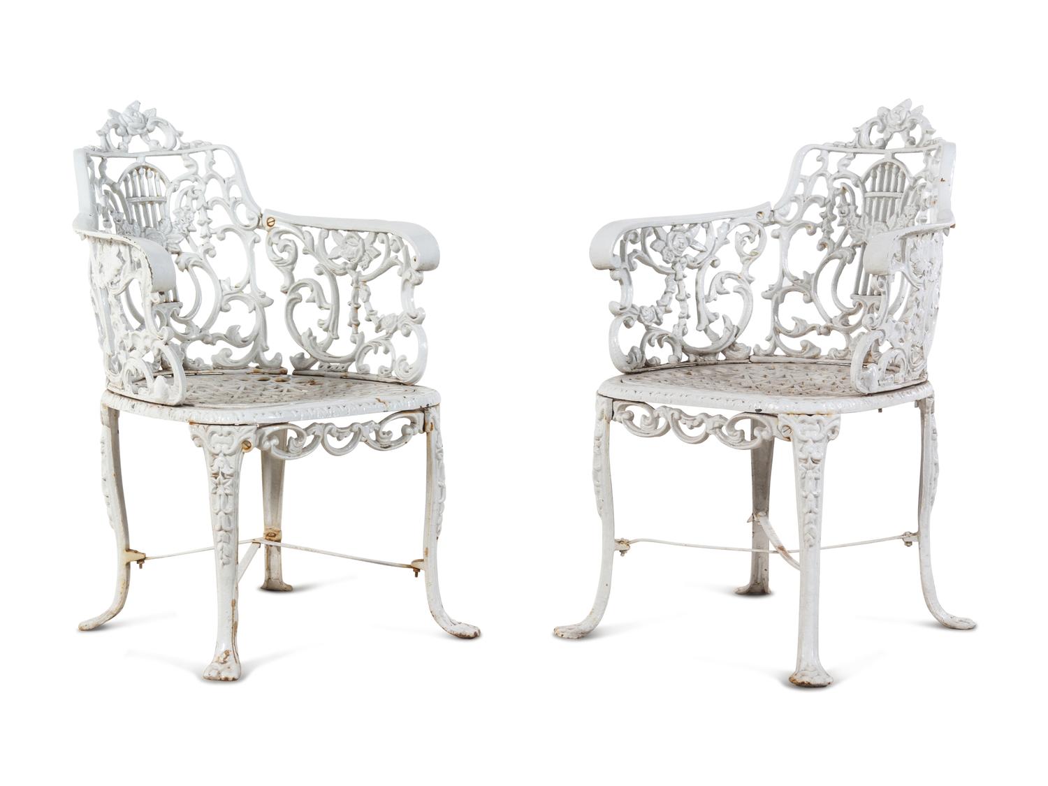 A Set of Eight Cast Metal Garden Armchairs