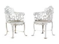 A Set of Eight Cast Metal Garden Armchairs