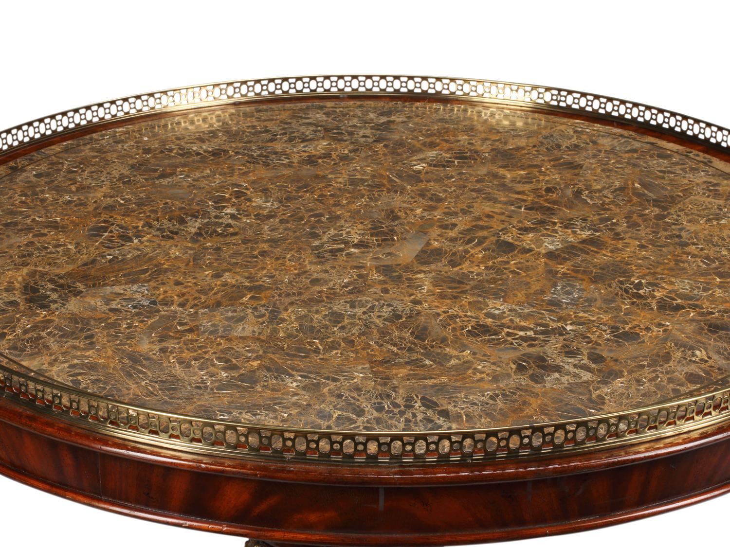 A Louis XVI Style Mahogany and Parcel Gilt Scagliola-Top Center Table