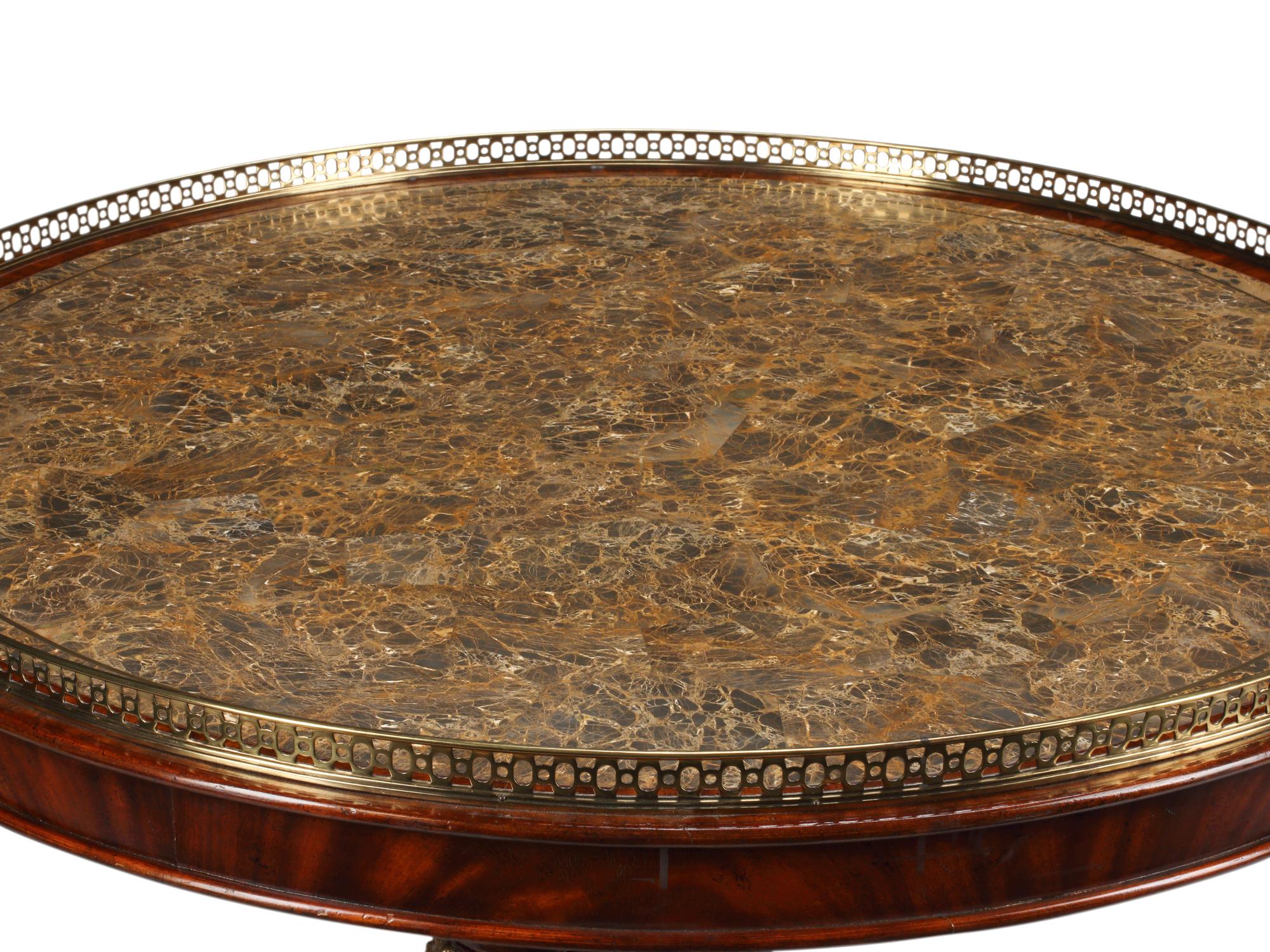 A Louis XVI Style Mahogany and Parcel Gilt Scagliola-Top Center Table