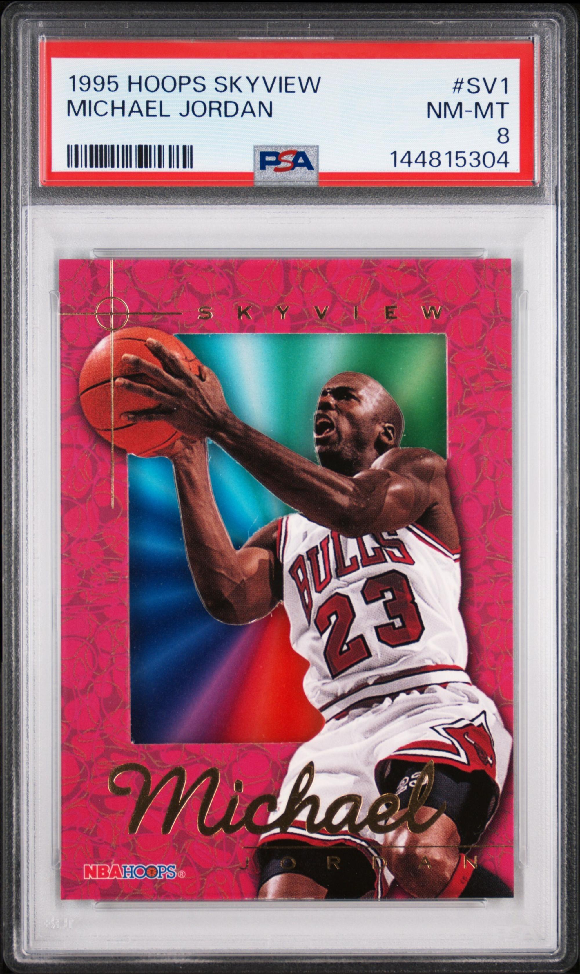 A 1995-96 NBA Hoops Skyview Michael Jordan Basketball Card No. SV1 (PSA 8 NM-MT)