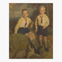 Harrington Mann (British, 1864–1937) Portrait of Two Boys and a Dog