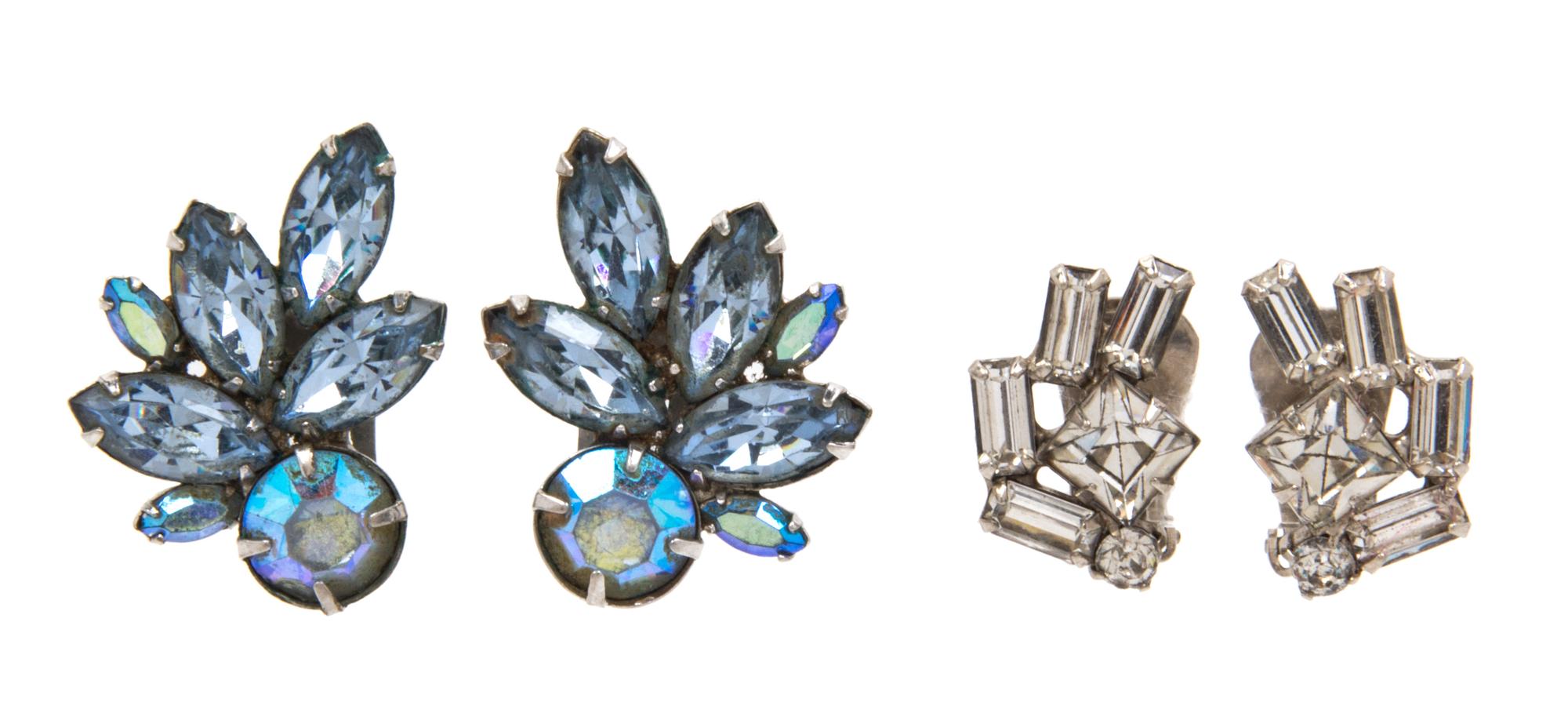 Two Pair of Weiss Rhinestone Earclips,