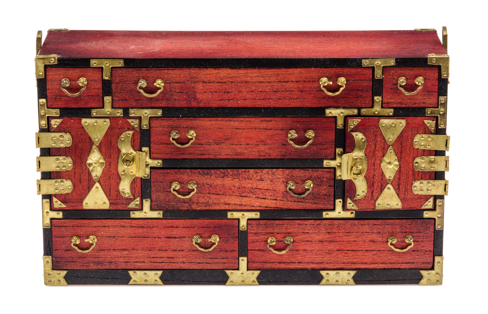 A Japanese Brass Mounted Tansu Chest Height 3 1/4 x width 5 x depth 1 3/4 inches. — Minoru Aoki, Late 20th Century