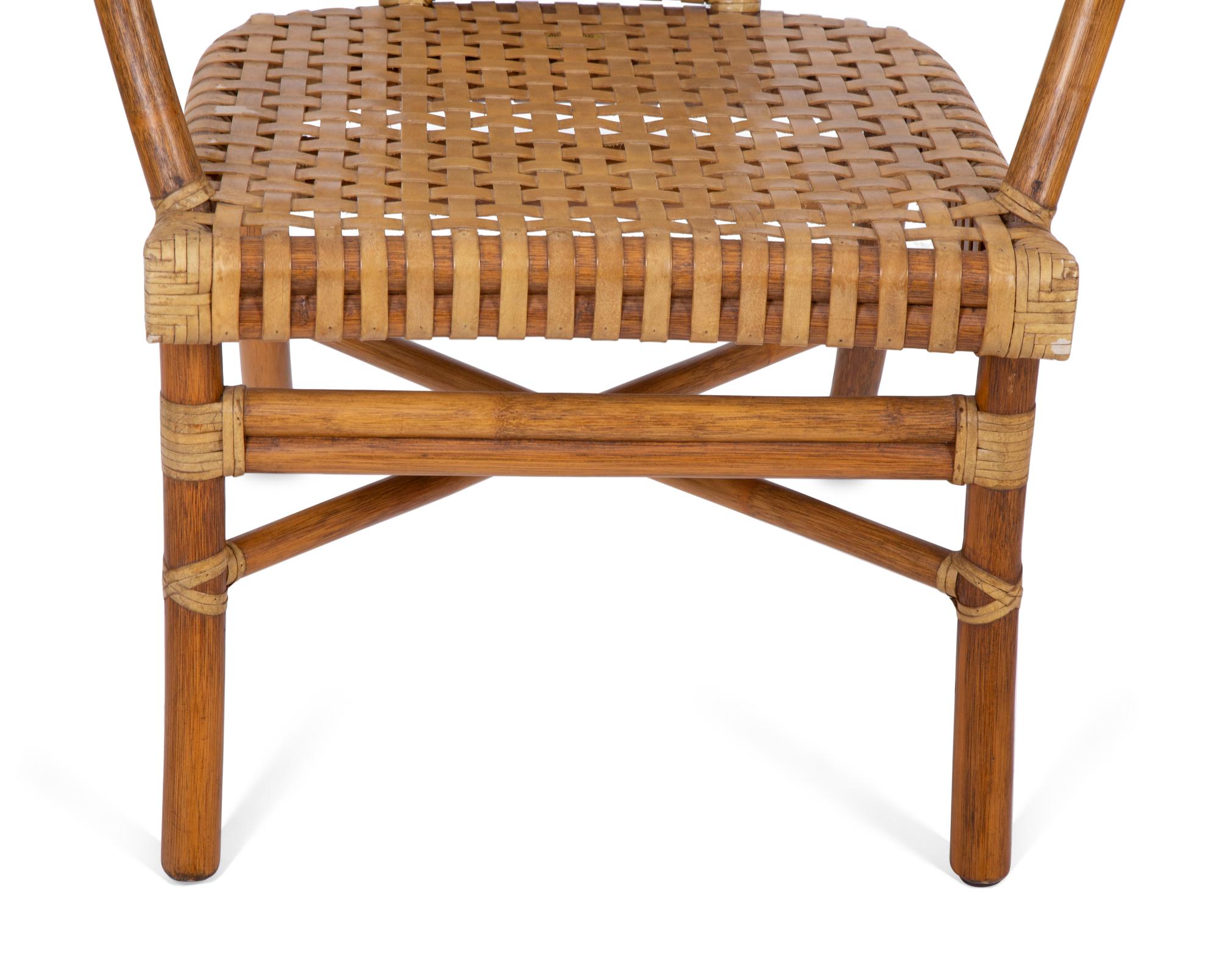 Four McGuire Bamboo, Rattan and Laced Rawhide Armchairs — 20TH CENTURY