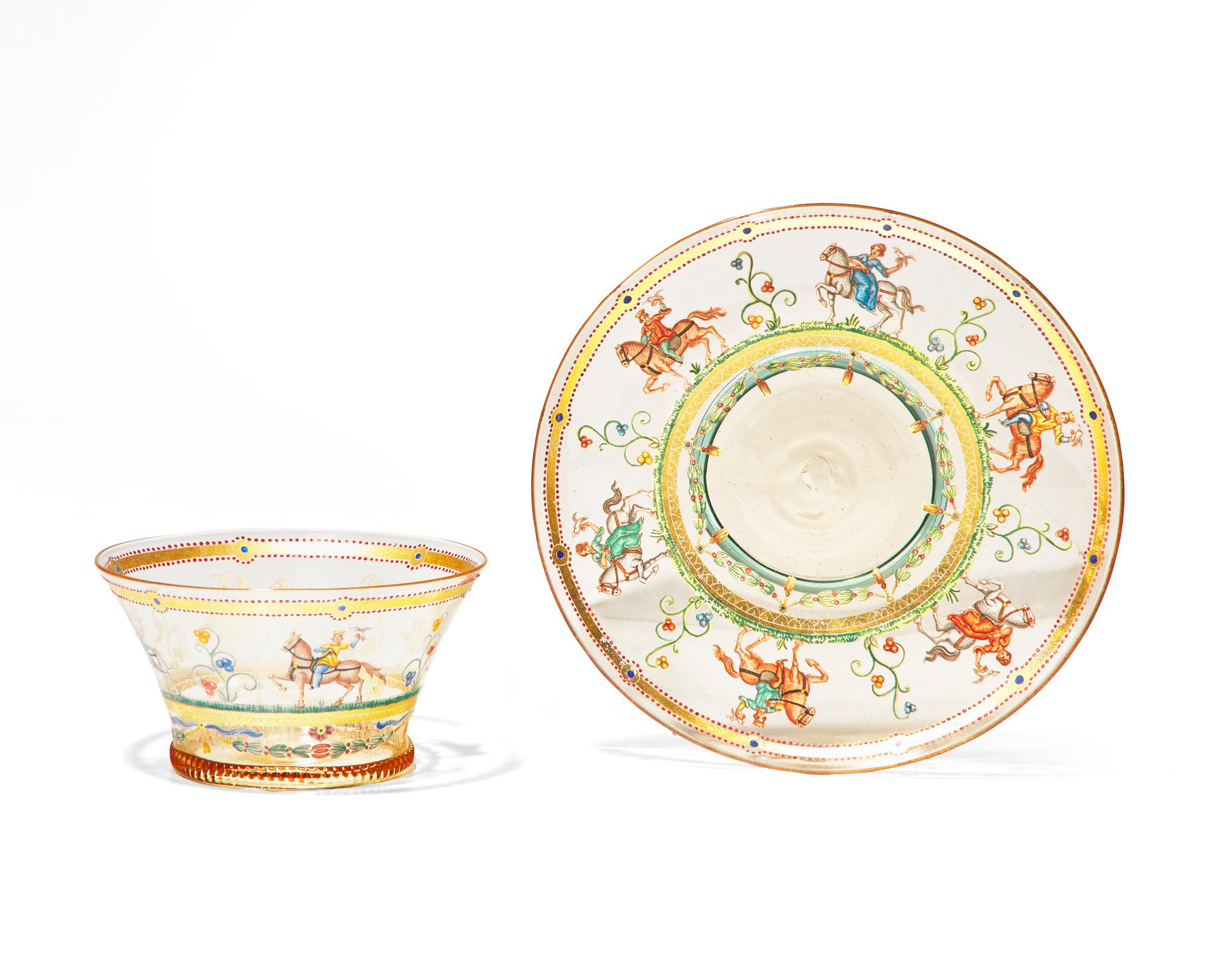 An Extensive Venetian Enameled Glass Table Service