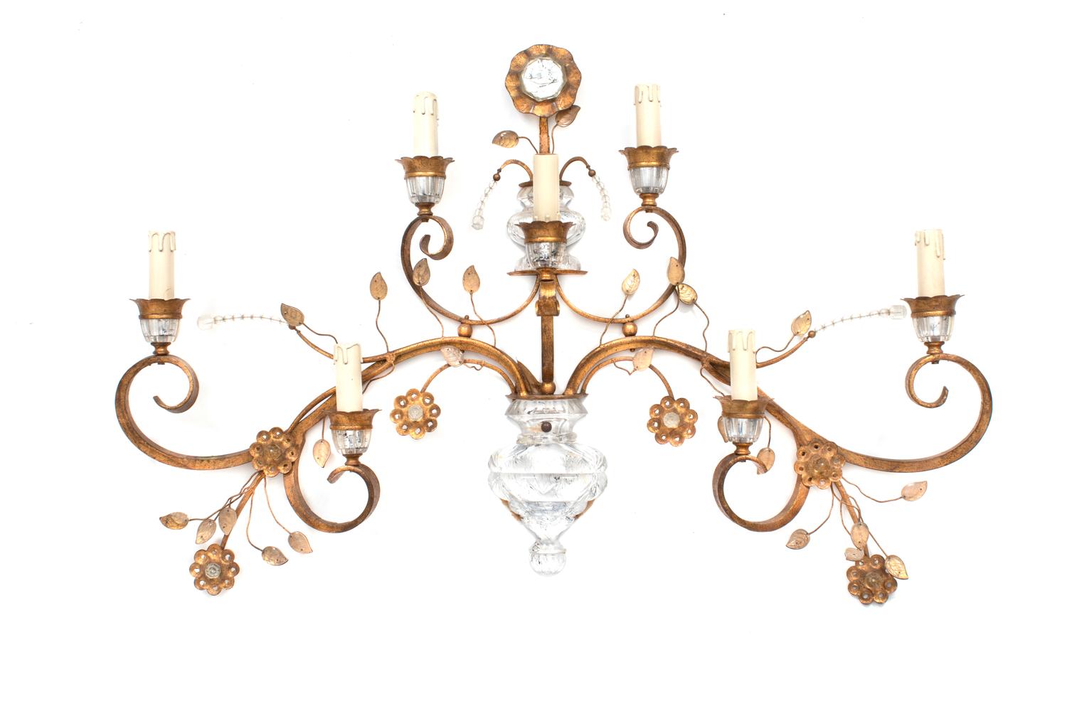 A Maison Bagues Gilt Bronze and Crystal Seven-Light Wall Sconce — 20TH CENTURY